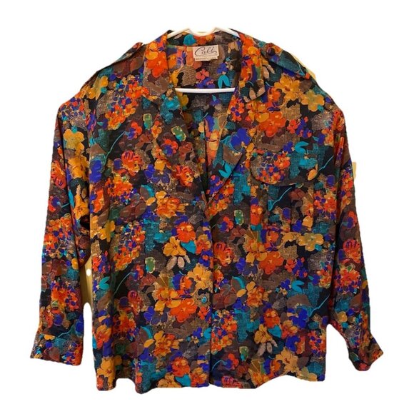 Vintage Top Jacket Blouse by Cali a Division of Carry Back Ltd Size 18W Floral - Picture 1 of 11